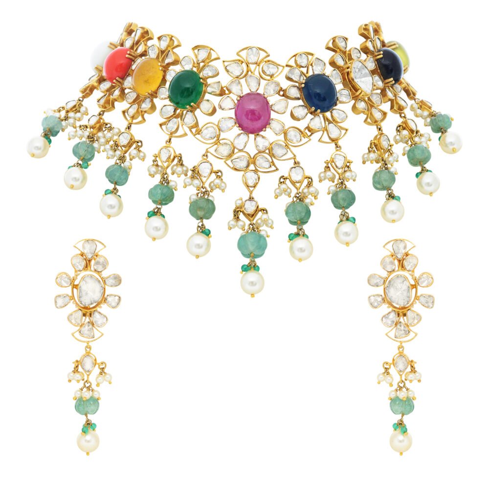 diamond polki necklace set - navkkar jewellers